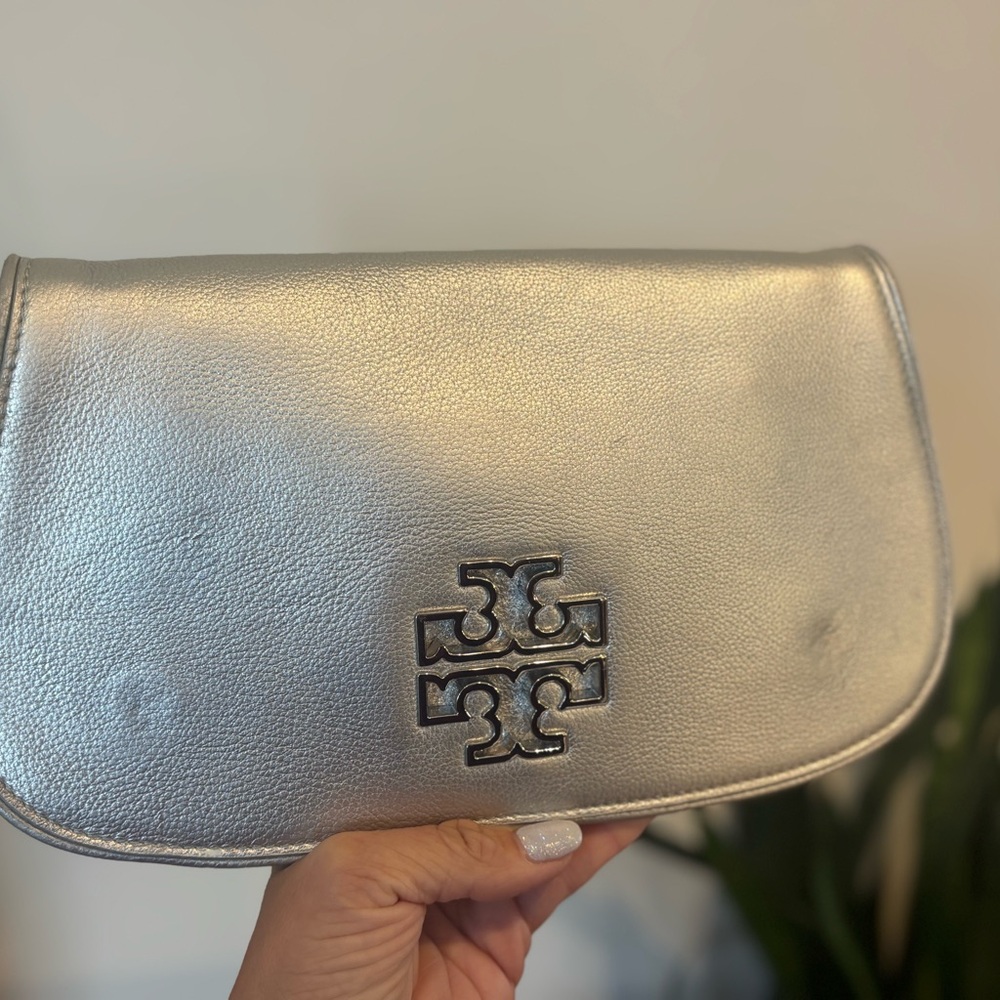 Tory Burch Metallic Silver Clutch